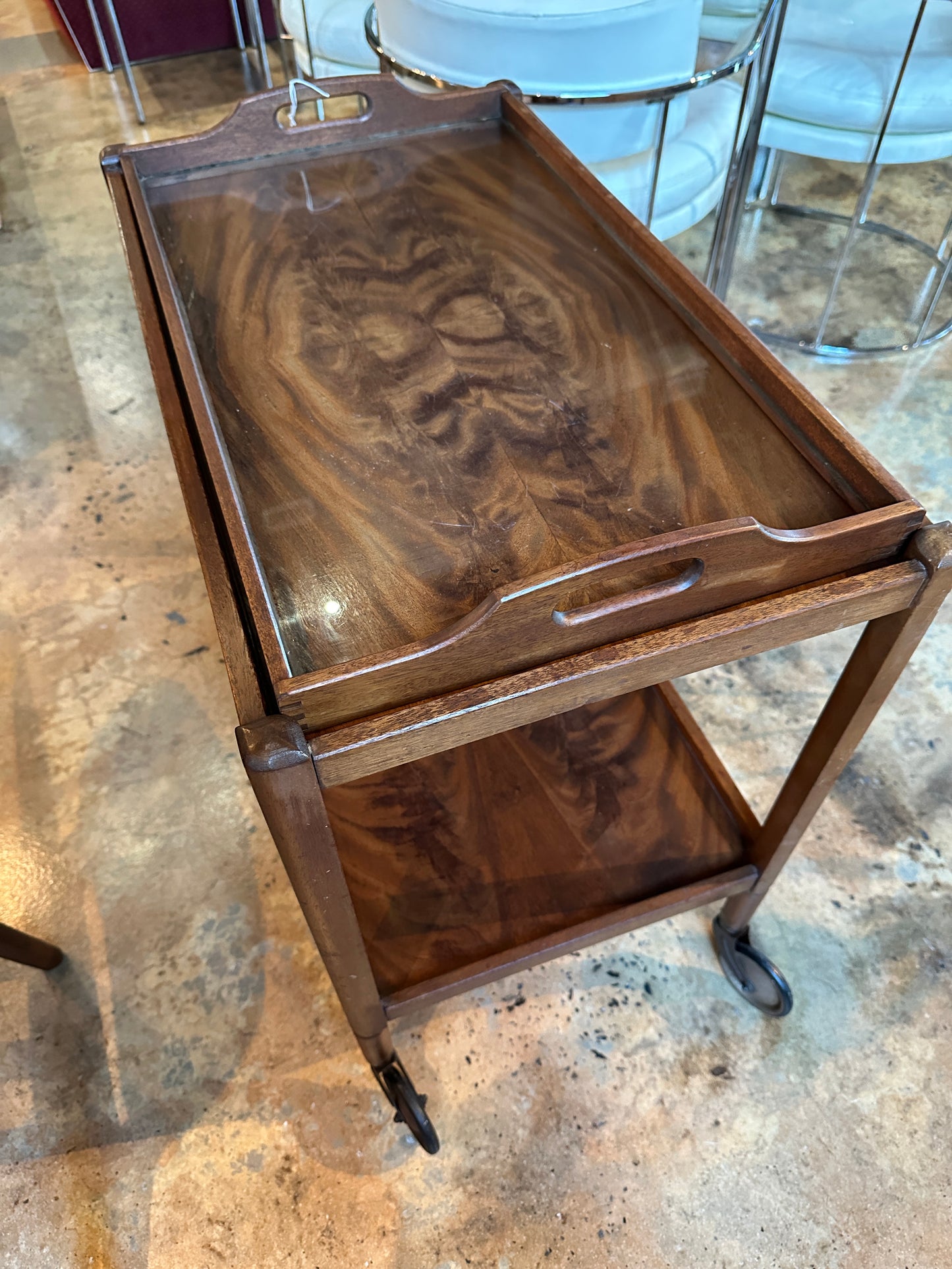 Vintage Walnut Bar Cart with Removable Tray