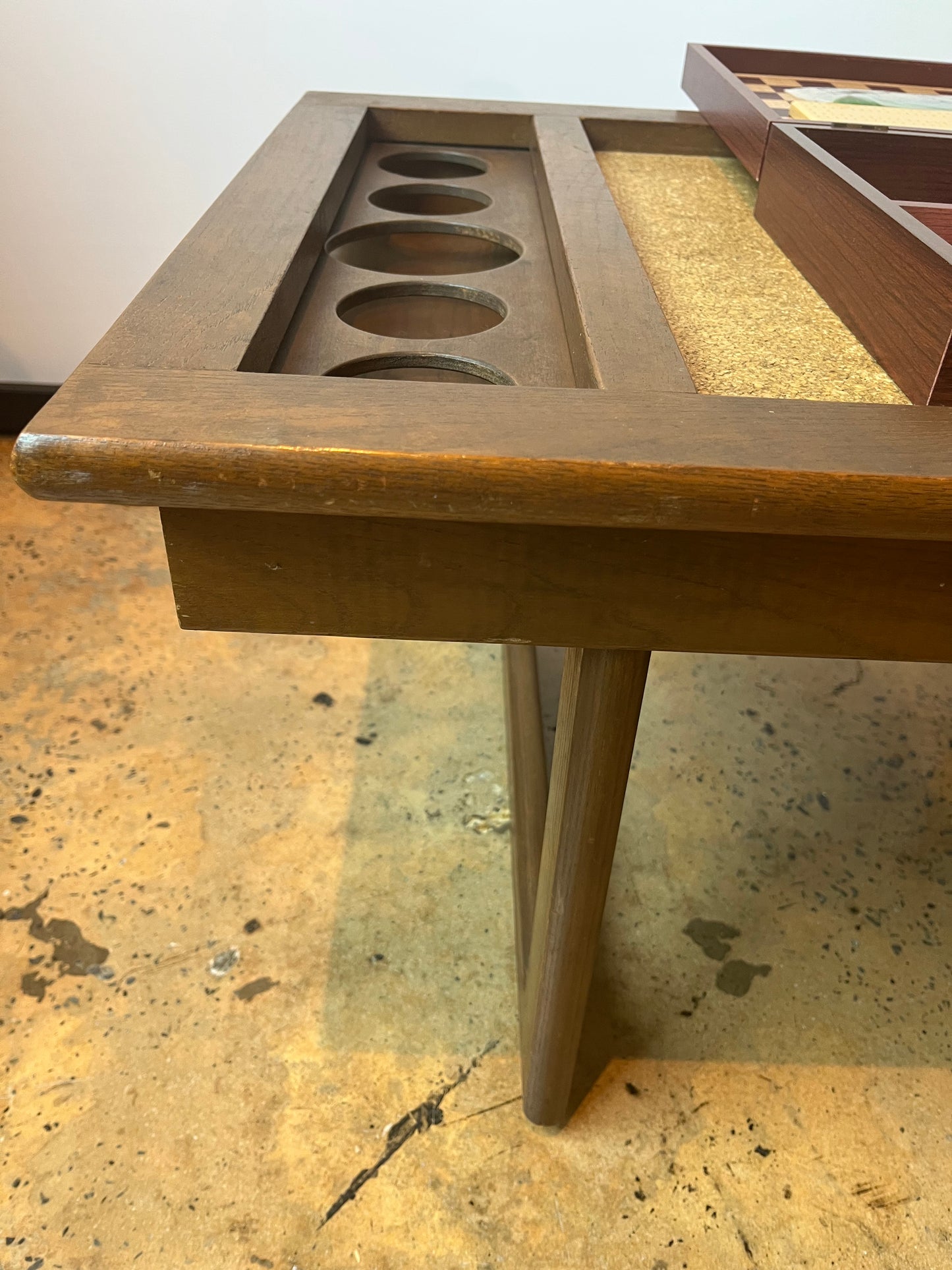 DANISH GAME TABLE W/DRINK HOLDERS