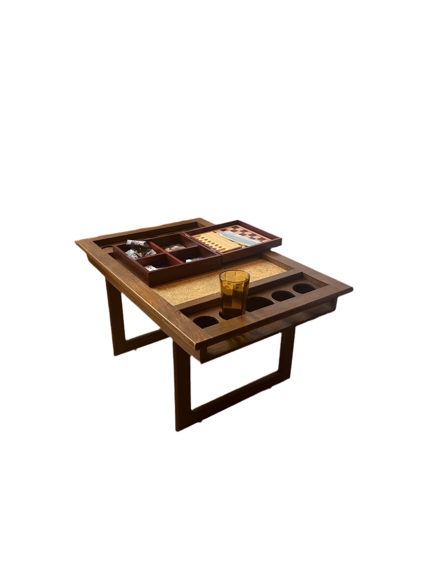 DANISH GAME TABLE W/DRINK HOLDERS