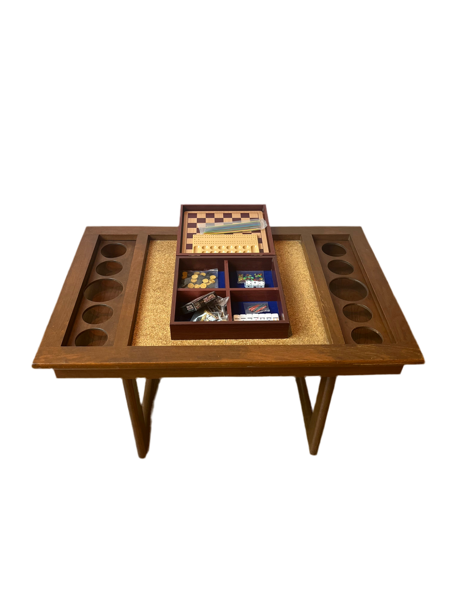DANISH GAME TABLE W/DRINK HOLDERS