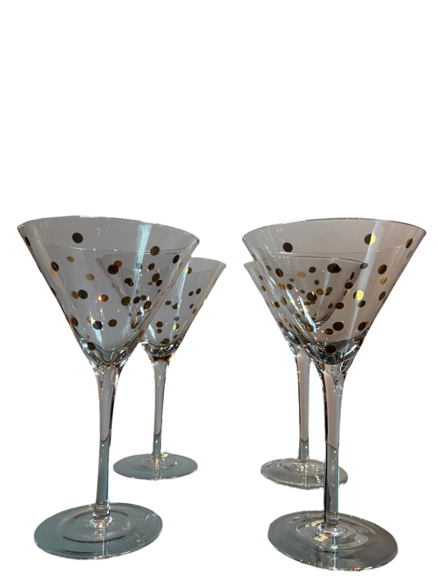4 GOLD DOT MARTINI GLASSES