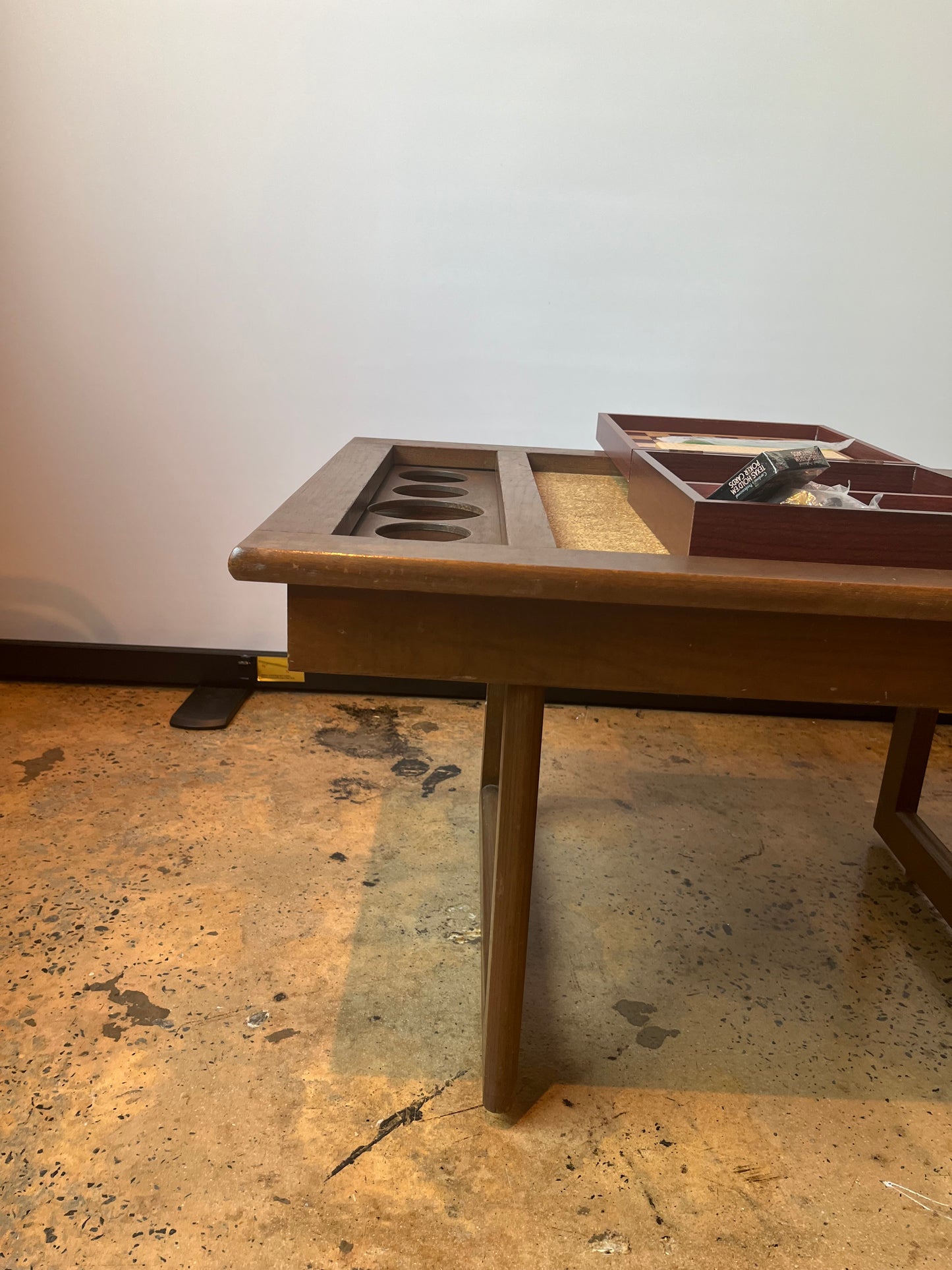 DANISH GAME TABLE W/DRINK HOLDERS