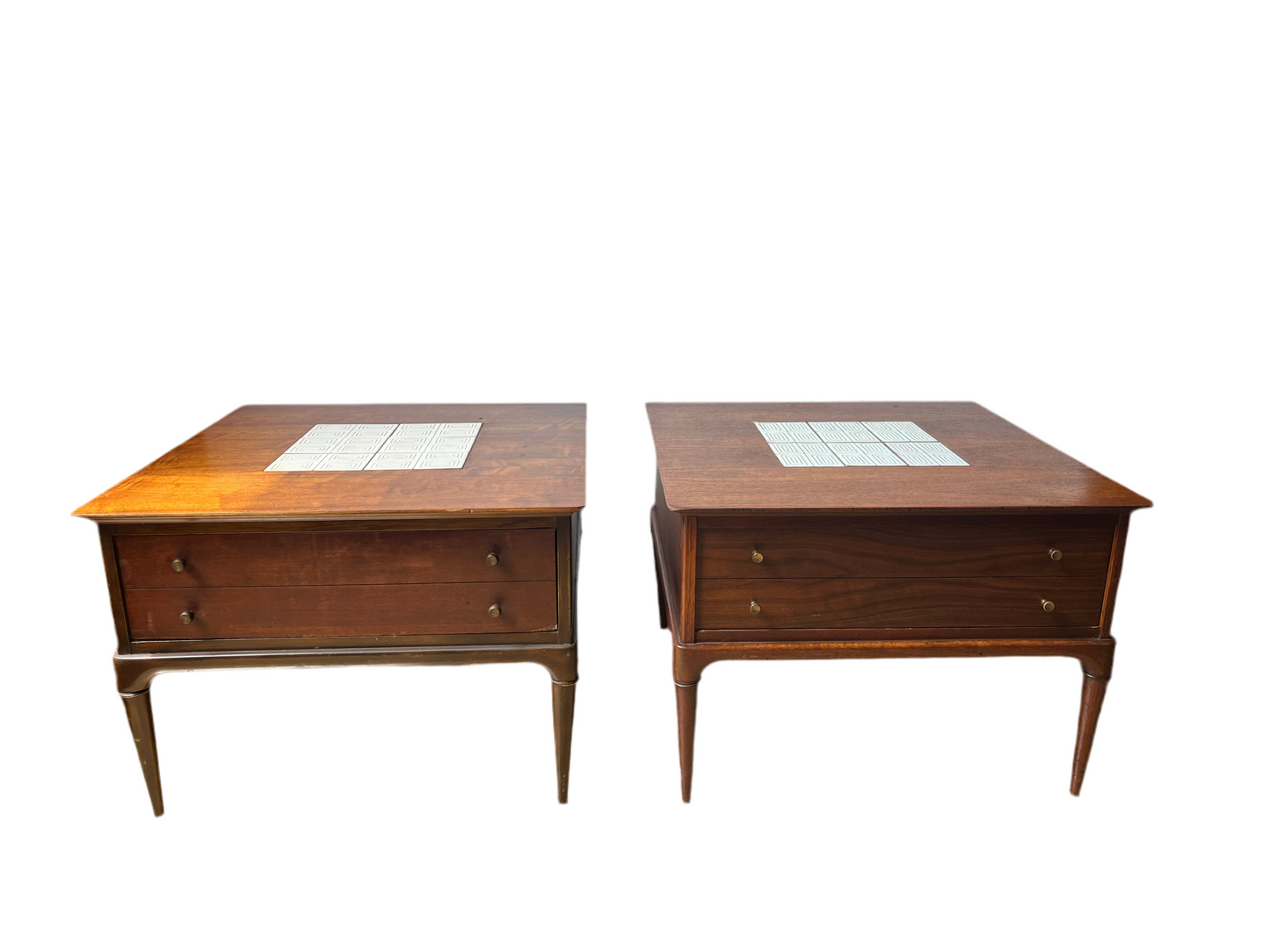 PR OF LANE TILE TOP WALNUT END TABLES