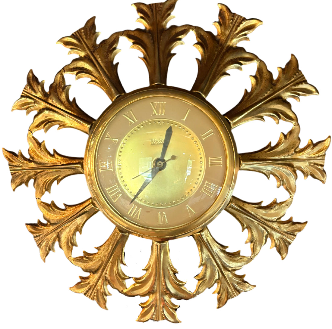 1960s BRASS LEAD STARBURST CLOCK by UNITED