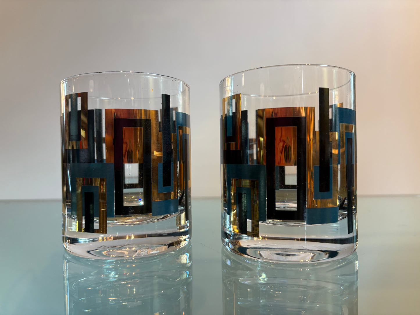 2 BLUE AND GOLD MCM WHISKEY