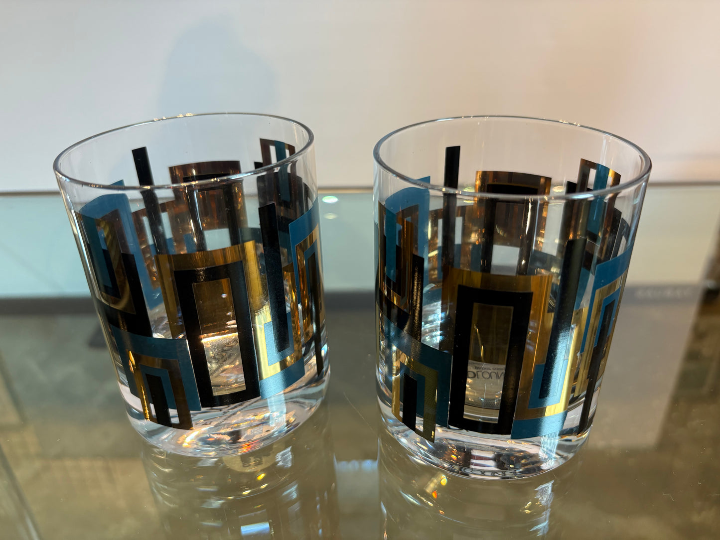 2 BLUE AND GOLD MCM WHISKEY