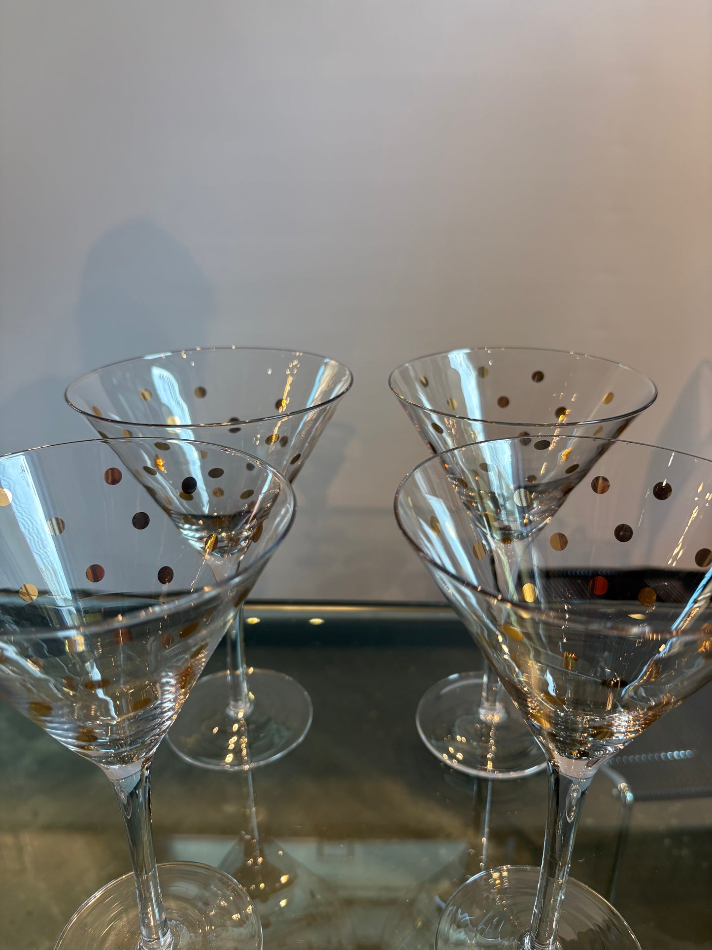 4 GOLD DOT MARTINI GLASSES