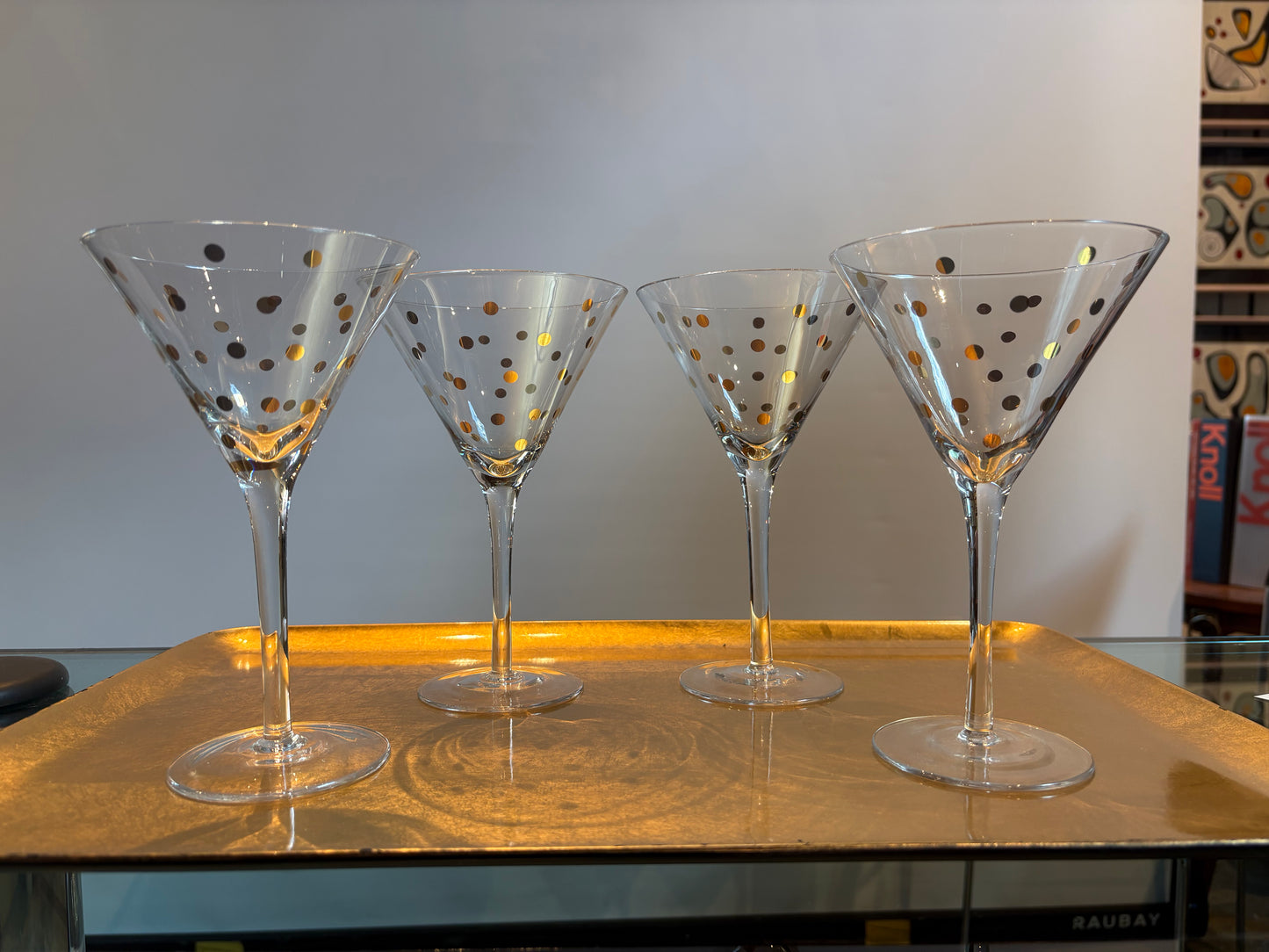 4 GOLD DOT MARTINI GLASSES