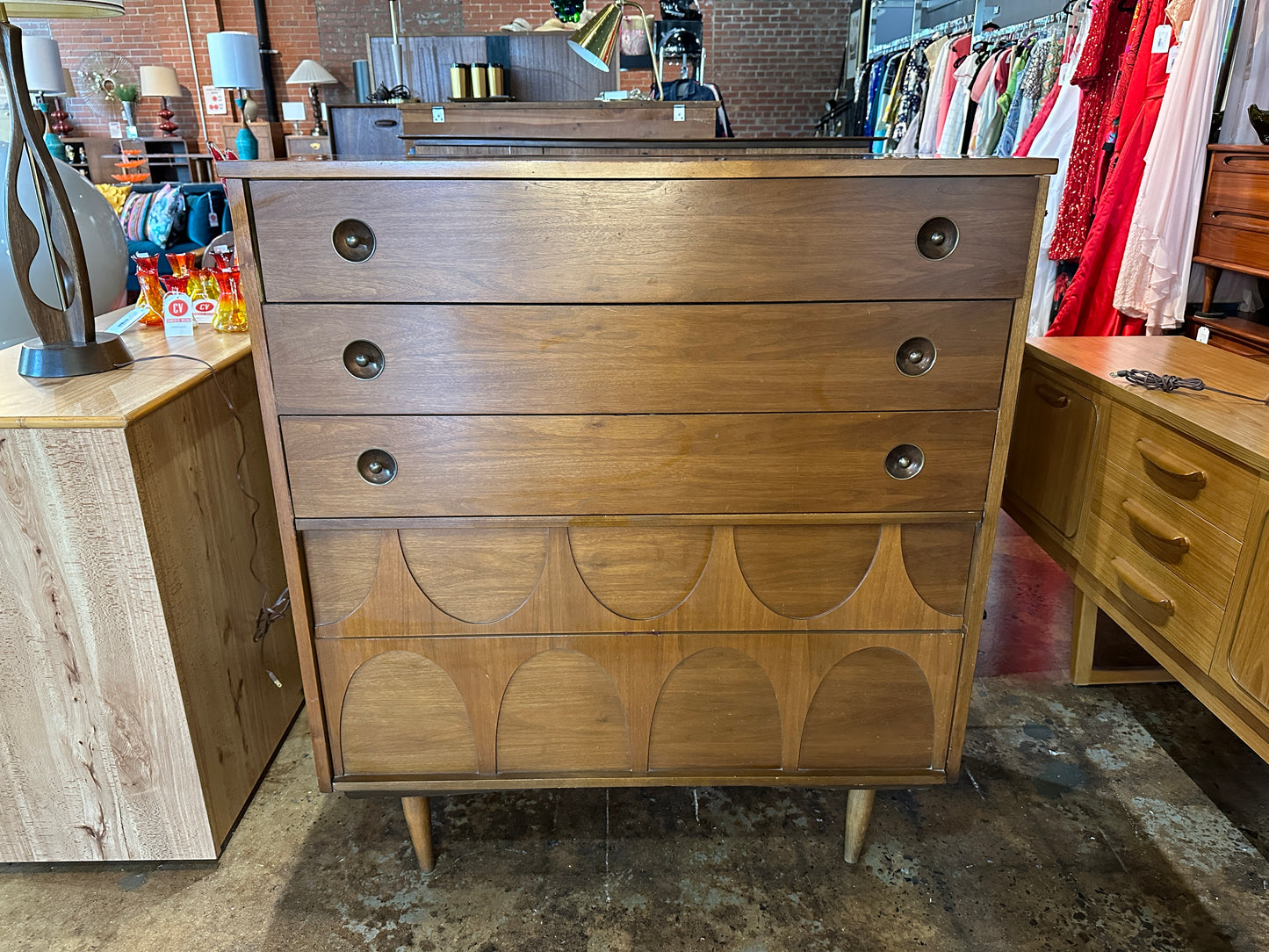 Walnut Brasilia Style Highboy Dresser