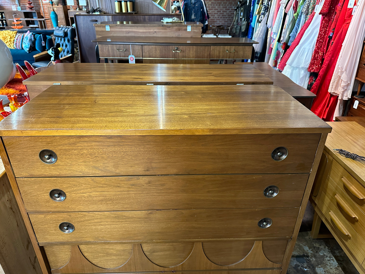 Walnut Brasilia Style Highboy Dresser