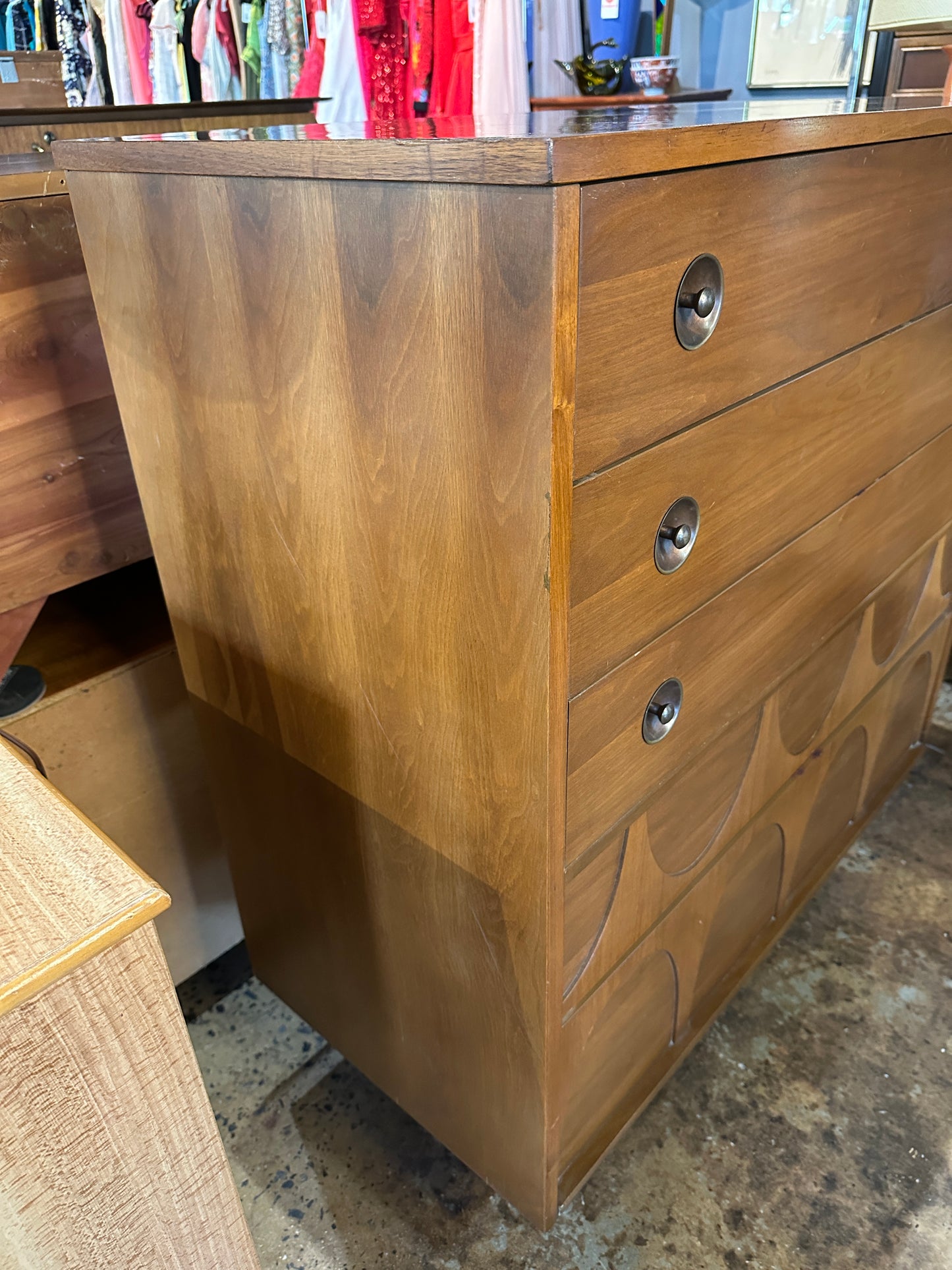 Walnut Brasilia Style Highboy Dresser