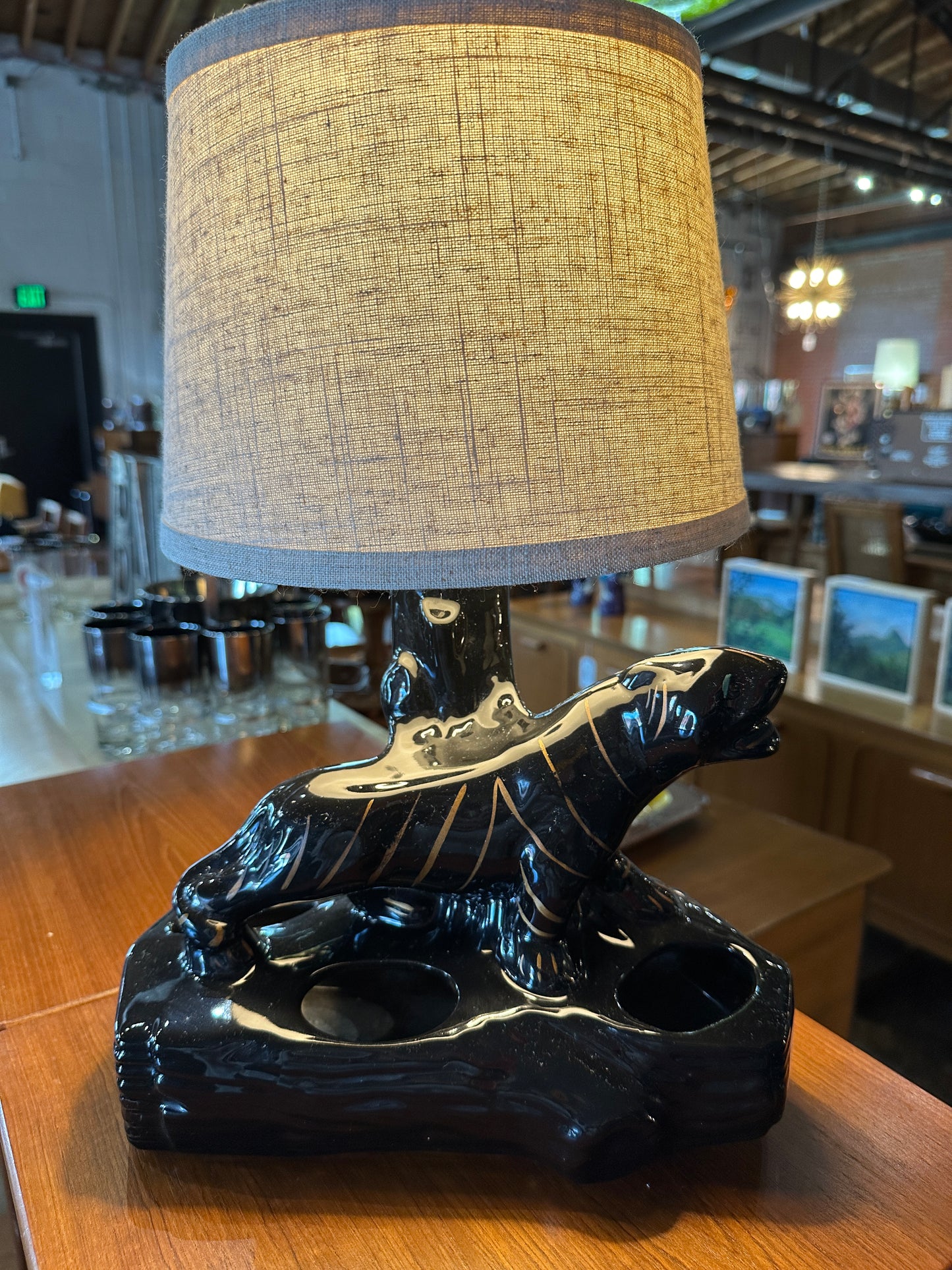 PR of VINTAGE BLACK PANTHER LAMPS - CERAMIC
