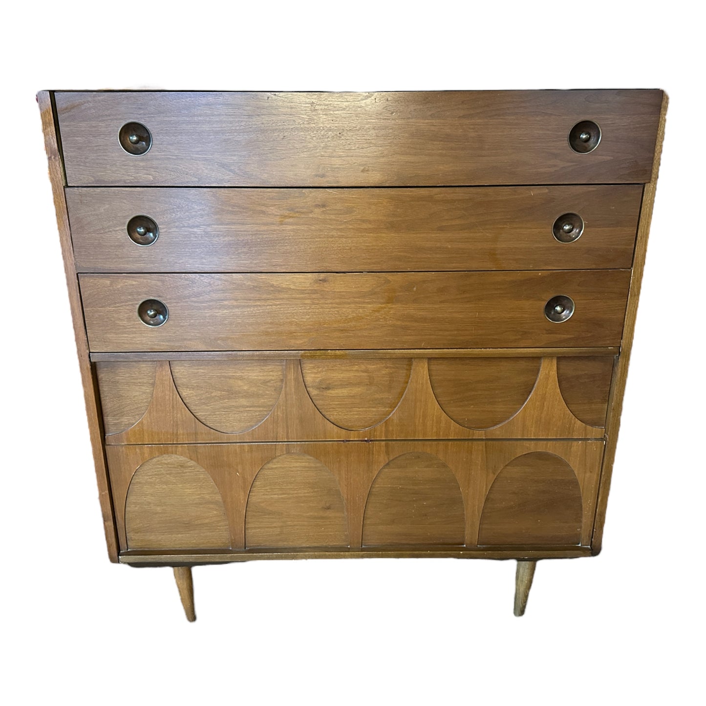 Walnut Brasilia Style Highboy Dresser