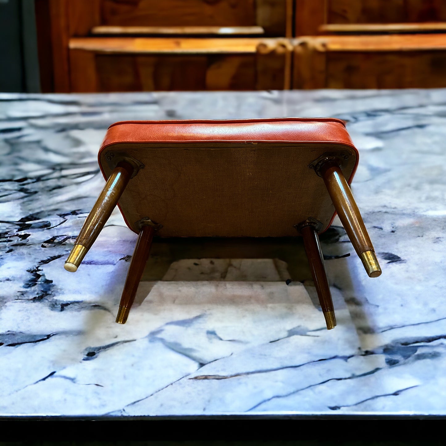 MCM Orange Vinyl Foot Stool