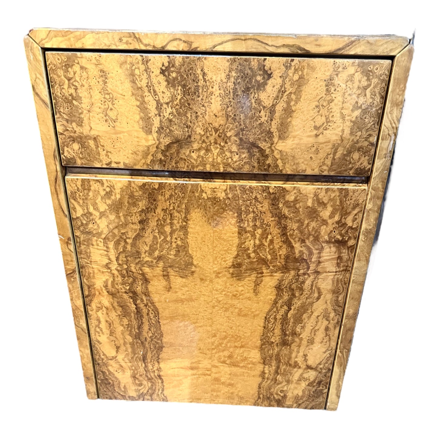 PAIR OF MILO BAUGHMAN STYLE BURLWOOD NIGHTSTANDS BY HABITAT