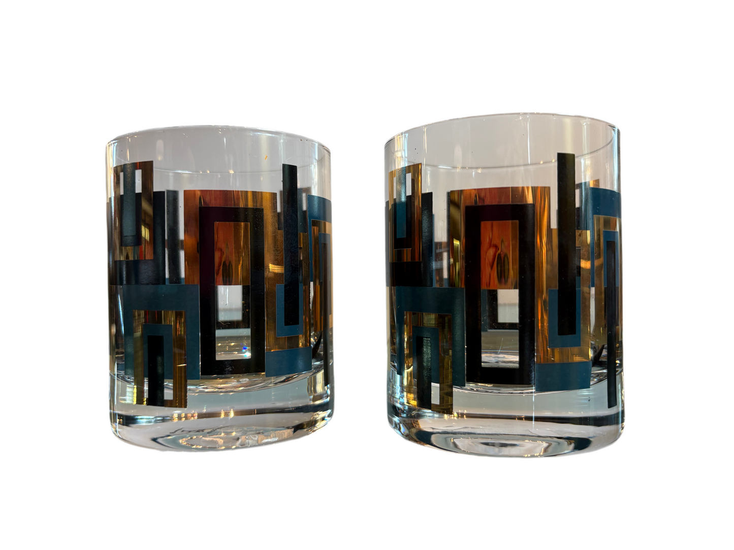 2 BLUE AND GOLD MCM WHISKEY
