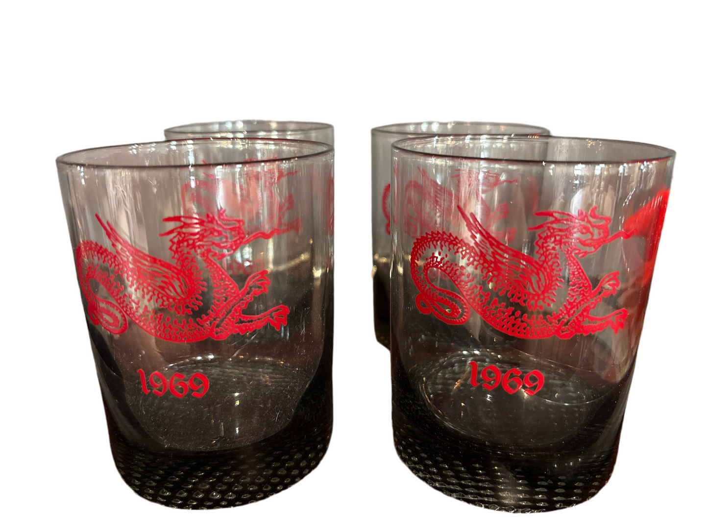 SET OF 4 1969 RED DRAGON LOWBALL GLASSES