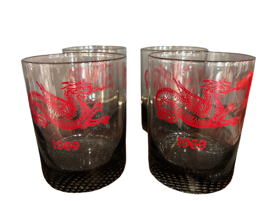 SET OF 4 1969 RED DRAGON LOWBALL GLASSES