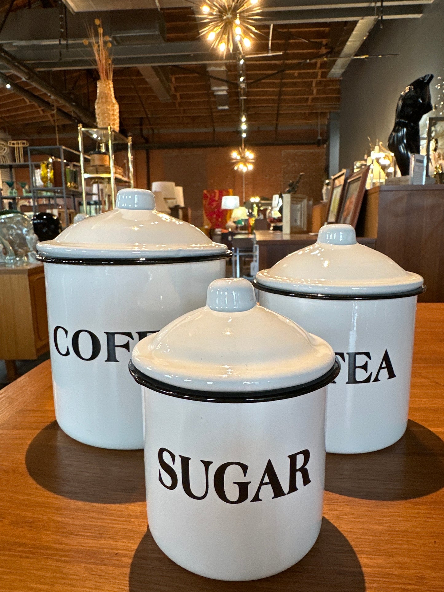 WHITE ENAMEL CANISTER SET