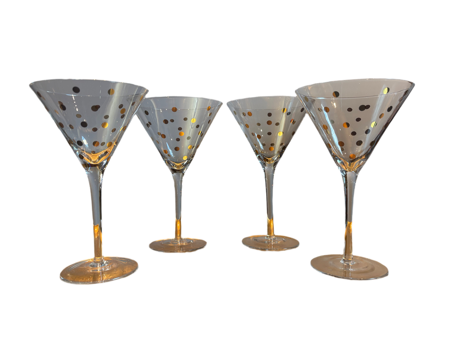 4 GOLD DOT MARTINI GLASSES