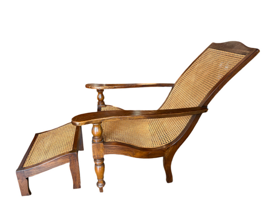 BRITISH COLONIAL CANE LOUNGE CHAIR