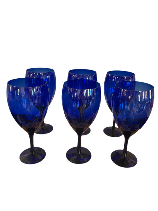 SET OF 5 LIBBEY COBALT GOBLETS
