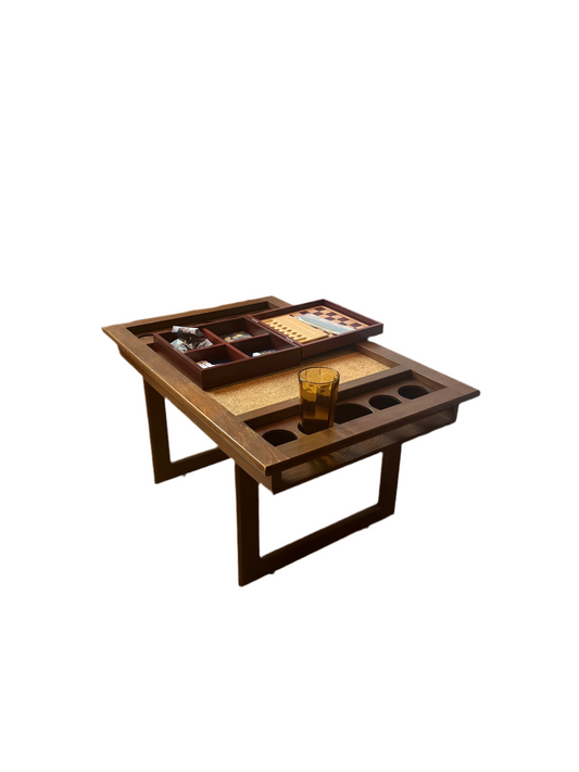 DANISH GAME TABLE W/DRINK HOLDERS