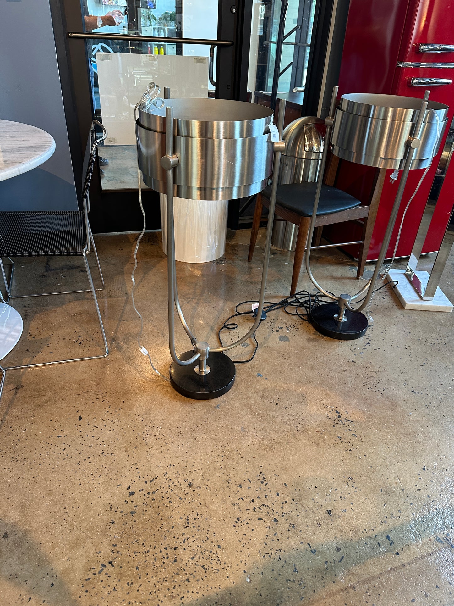 Matching Pair Tall Stainless Lamps 38 x 16