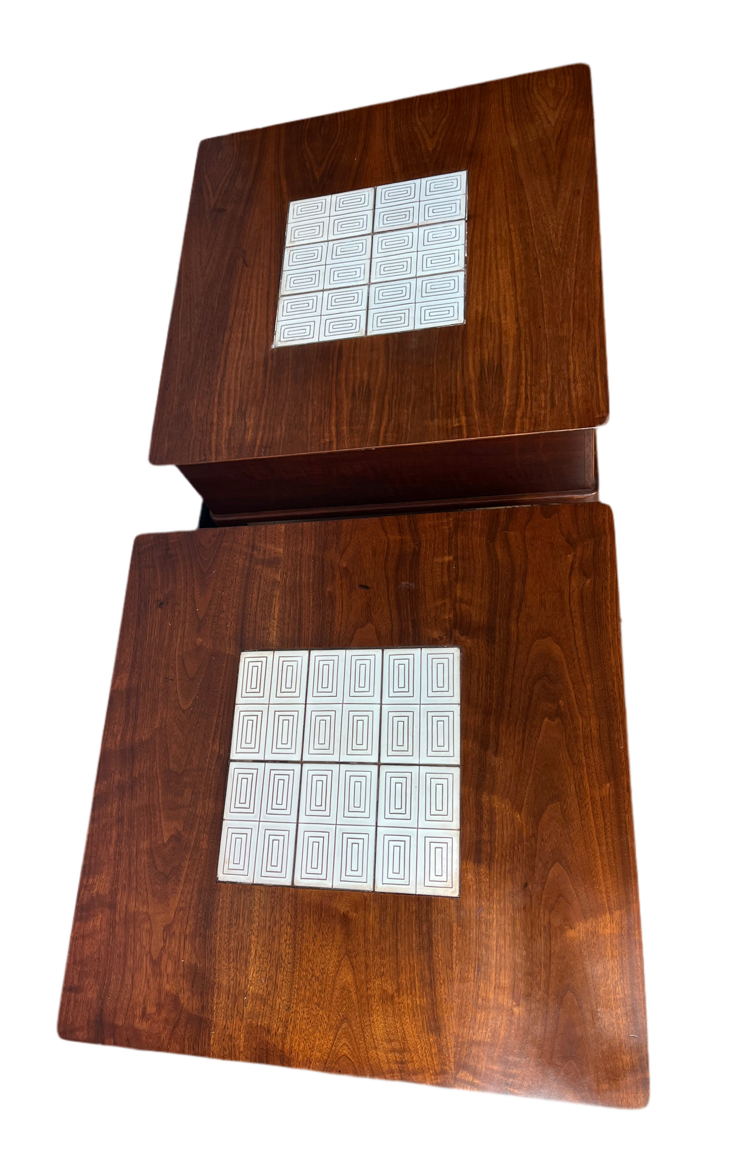 PR OF LANE TILE TOP WALNUT END TABLES