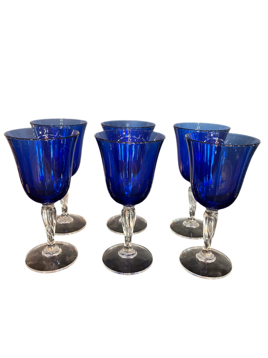 SET OF 6 STEMMED COBALT BLUE
