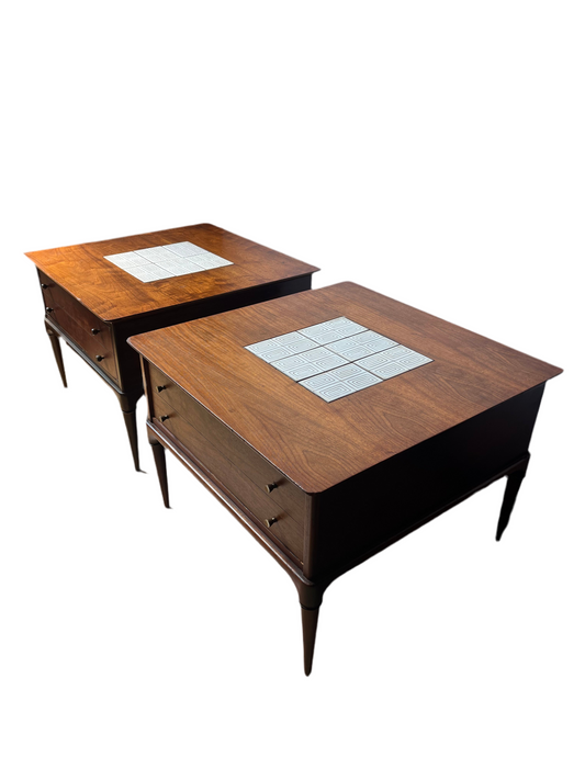PR OF LANE TILE TOP WALNUT END TABLES