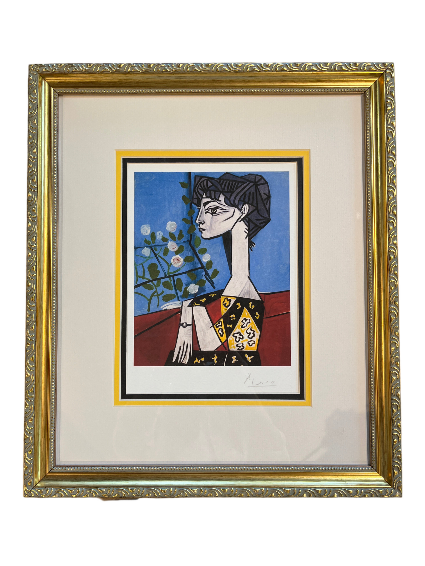 JACQULINE W/FLOWERS PABLO PICASSO PRINT