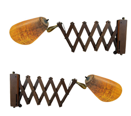 PAIR DANISH TEAK SCISSOR LAMPS
