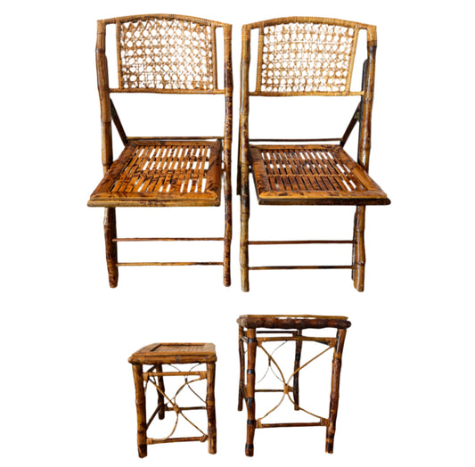 SET OF 2 BAMBOO CHAIRS AND 2 TABLES