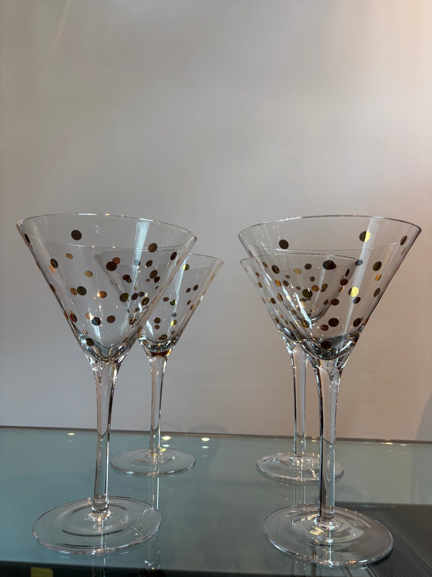 4 GOLD DOT MARTINI GLASSES