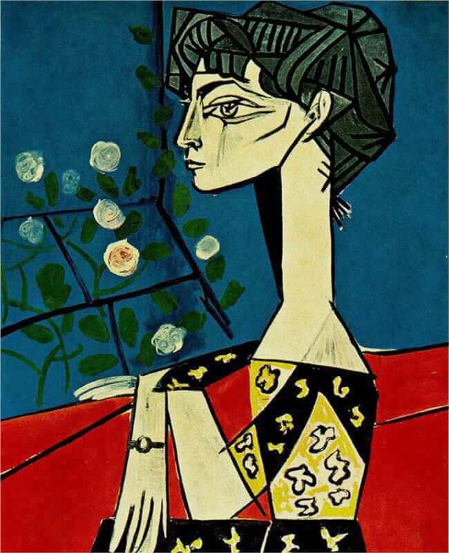 JACQULINE W/FLOWERS PABLO PICASSO PRINT