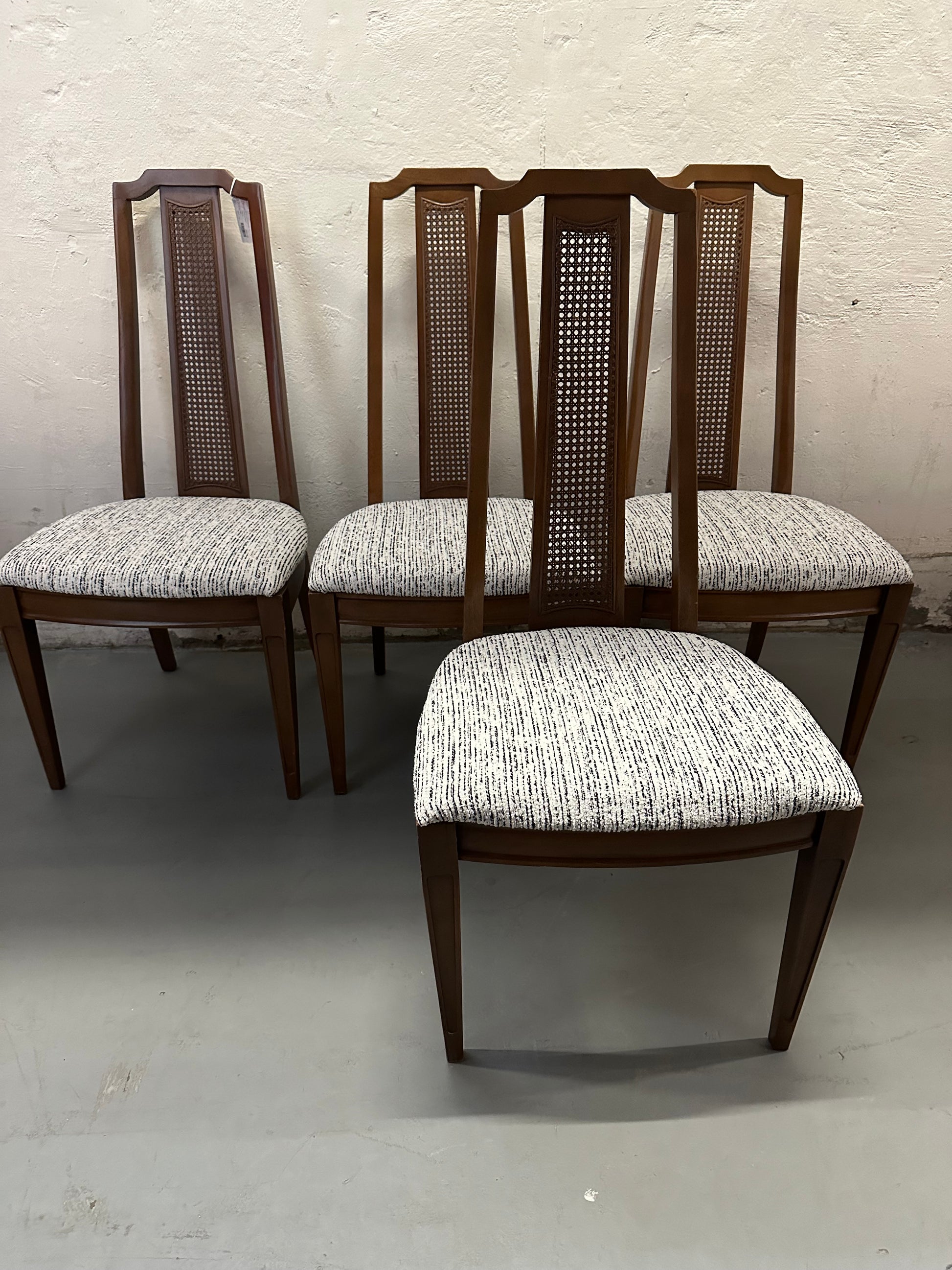 Set of 4 Walnut Cane Dining Chairs from Lenoir/Broyhill