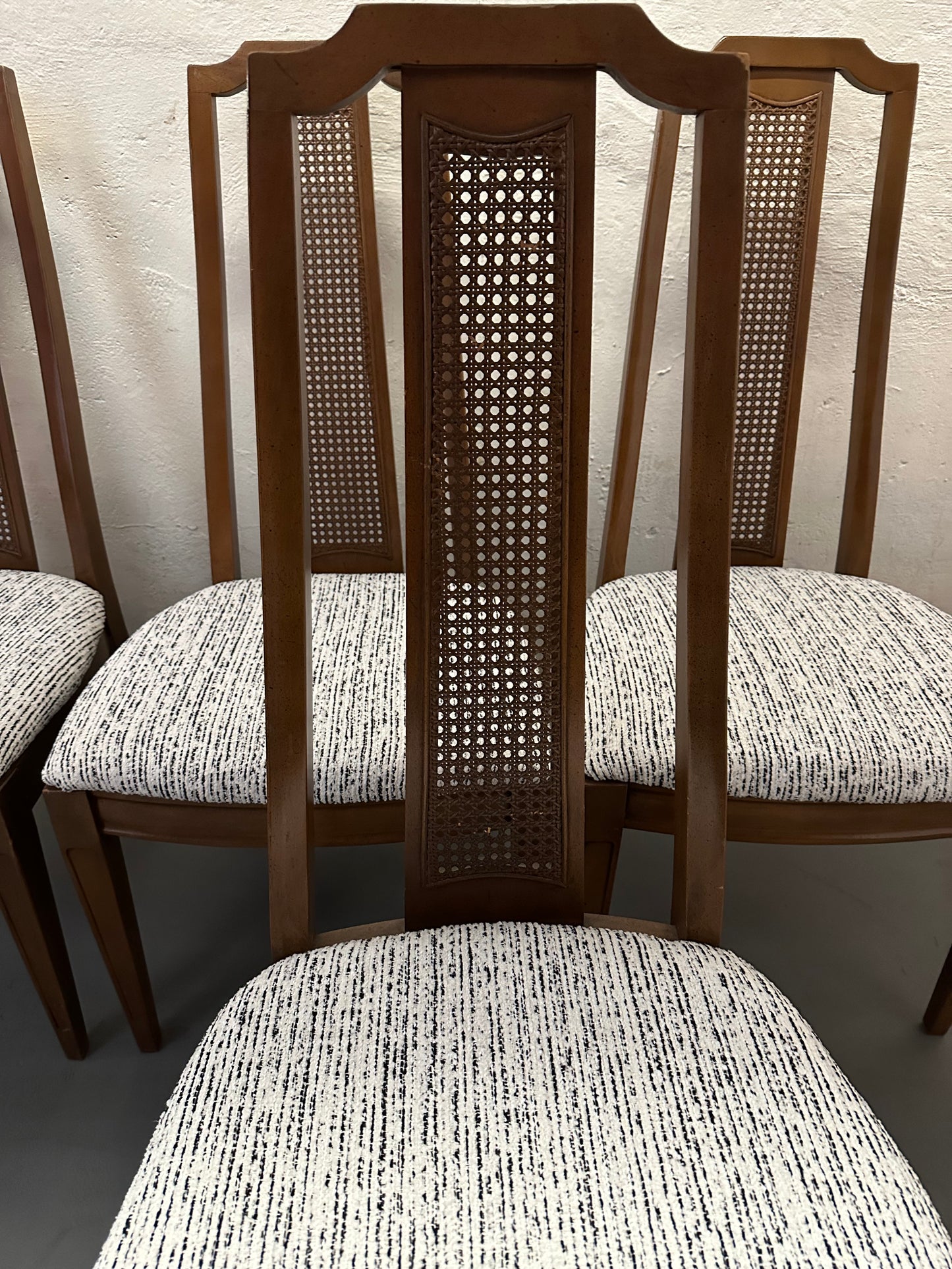 Set of 4 Walnut Cane Dining Chairs from Lenoir/Broyhill