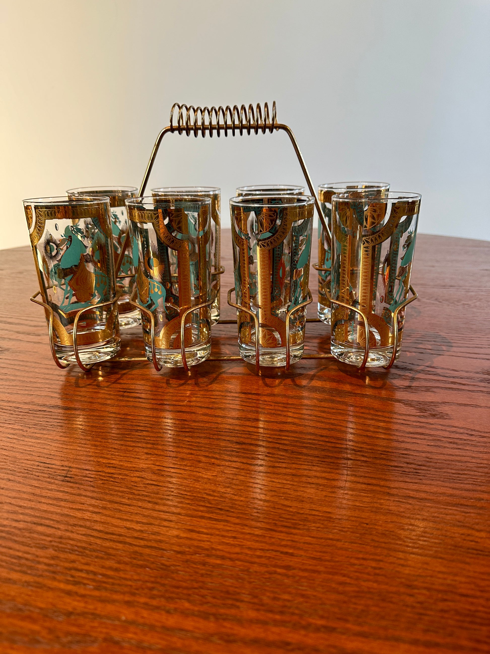 Set of 8 RARE TURQUIOSE  24K HIGHBALLS by FRED PRESS - Barware