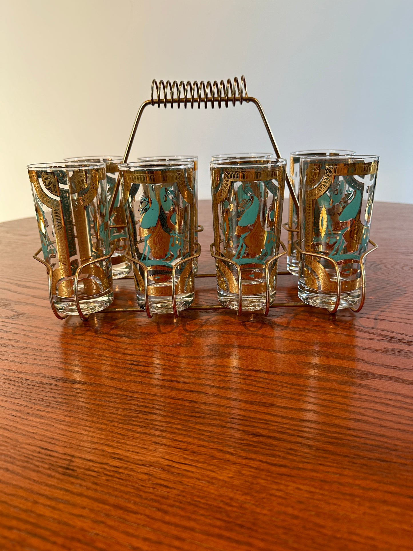 Set of 8 RARE TURQUIOSE  24K HIGHBALLS by FRED PRESS - Barware