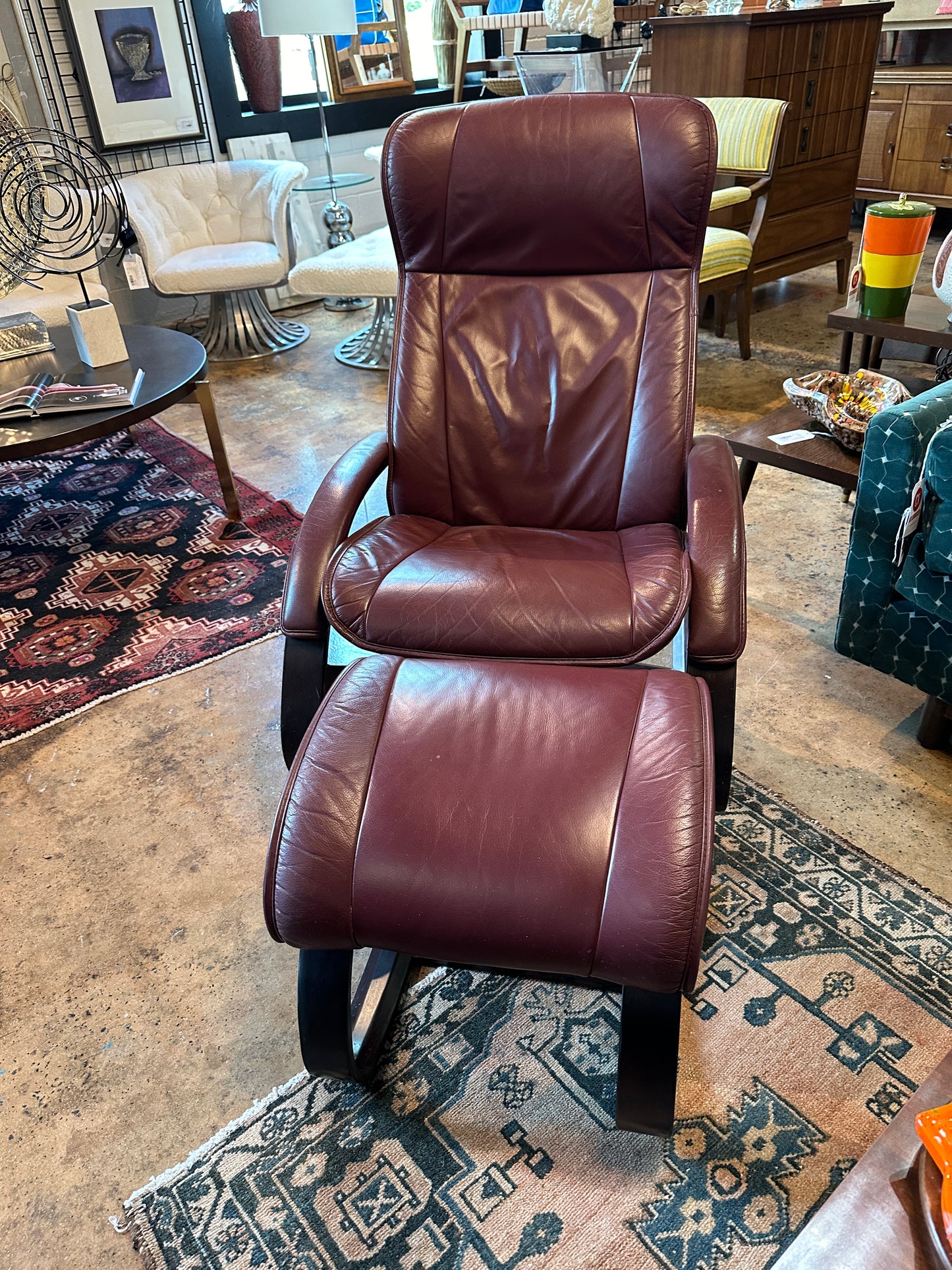 Norwegian Vestlandske Westlake Leather Rocker and Ottoman