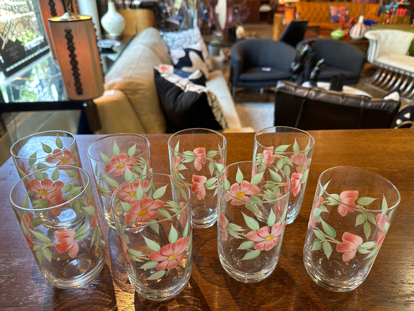 SET OF 8 FRANCISCAN DESERT ROSE GLASSES - SHORT