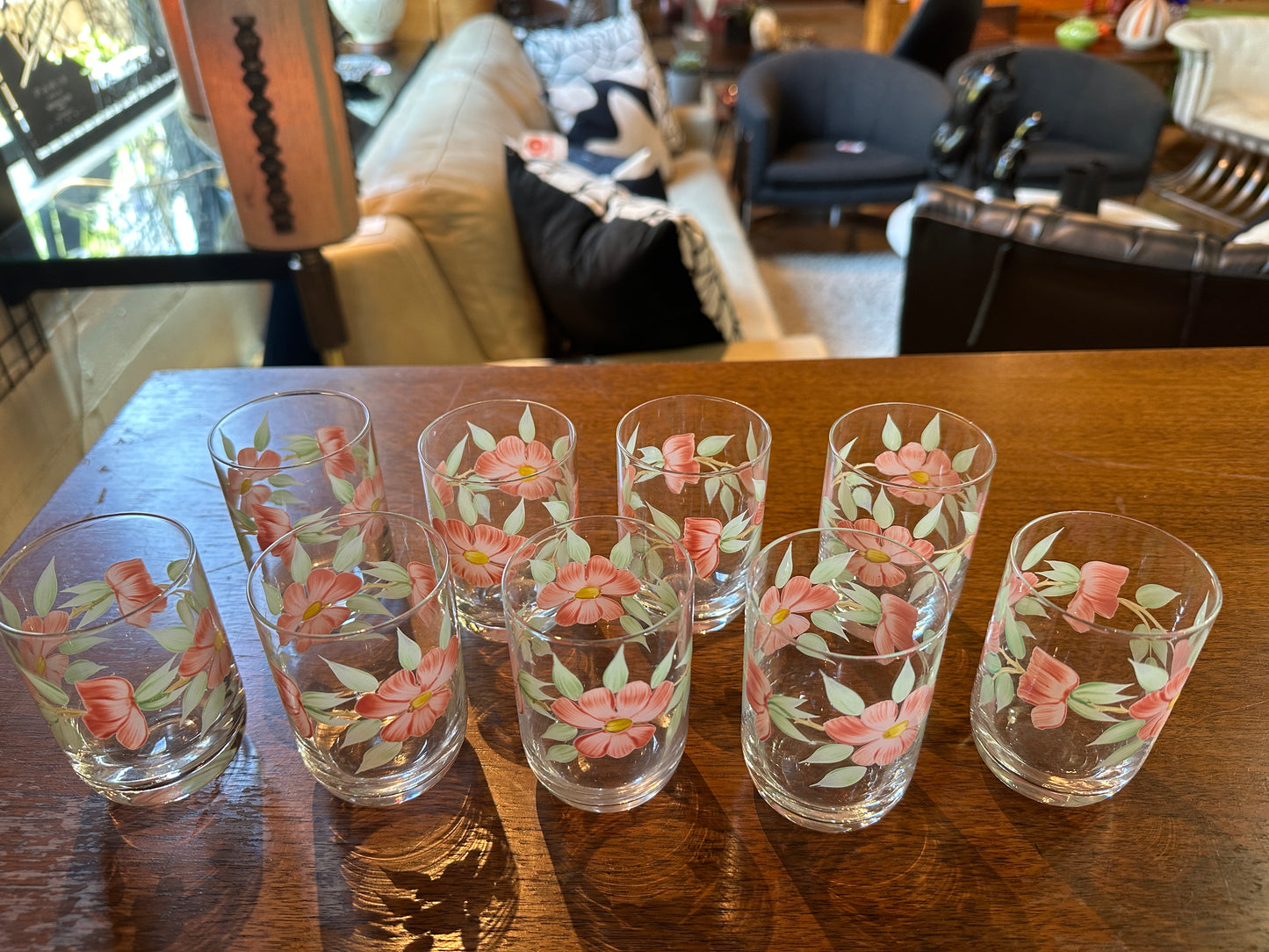 SET OF 9 FRANCISCAN DESERT ROSE JUICE GLASSES