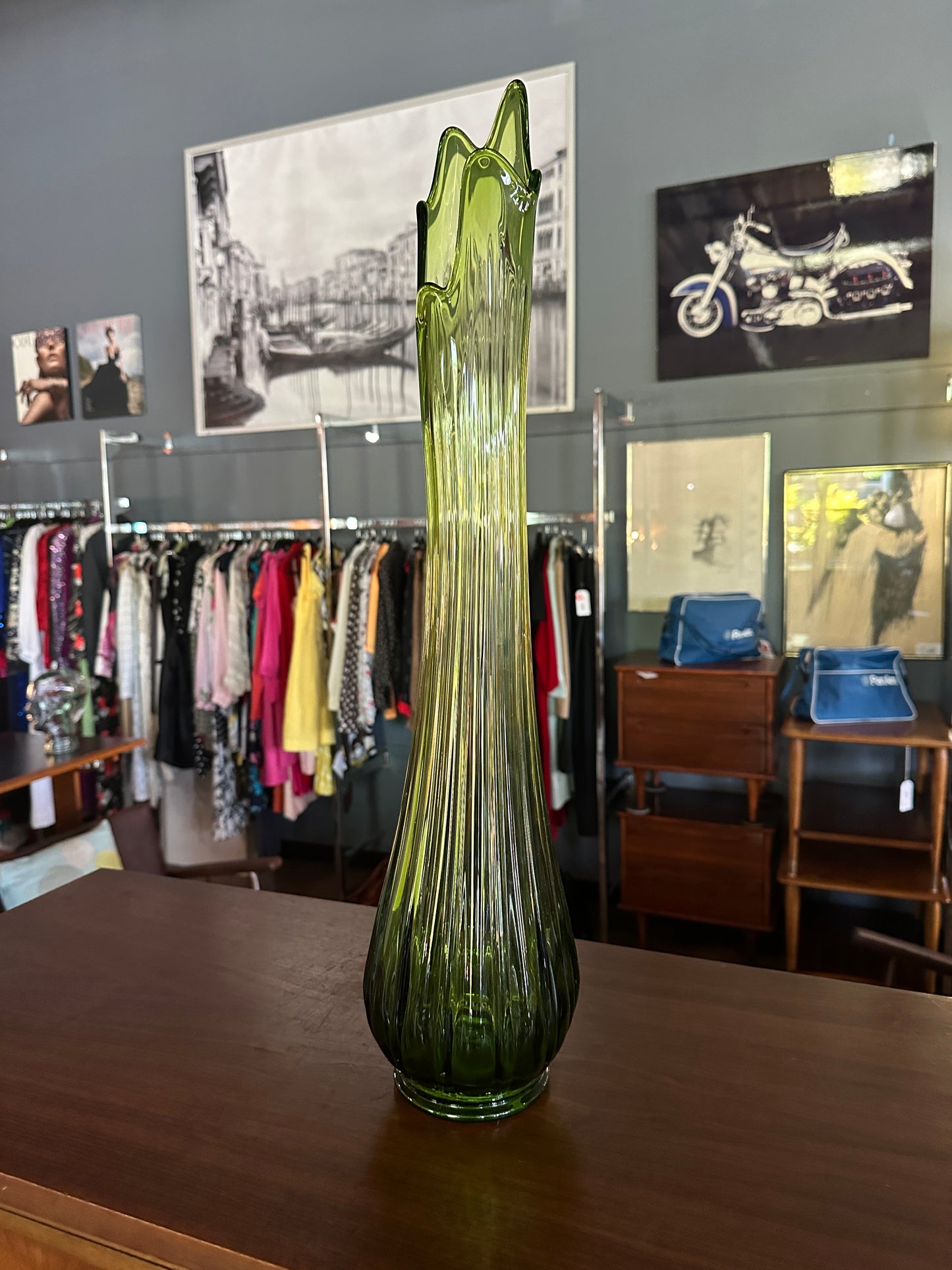 26" LE Smith RARE GREEN SWUNG VASE