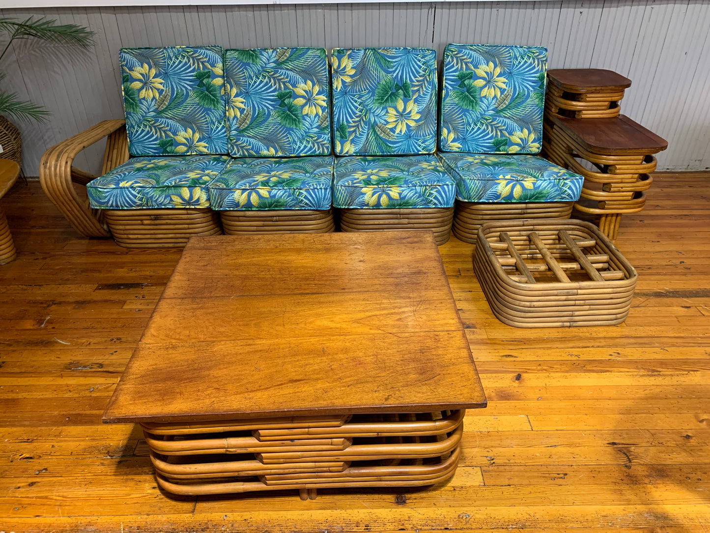 1940s Paul Frankl Sectional With Ottoman Coffee and End Table