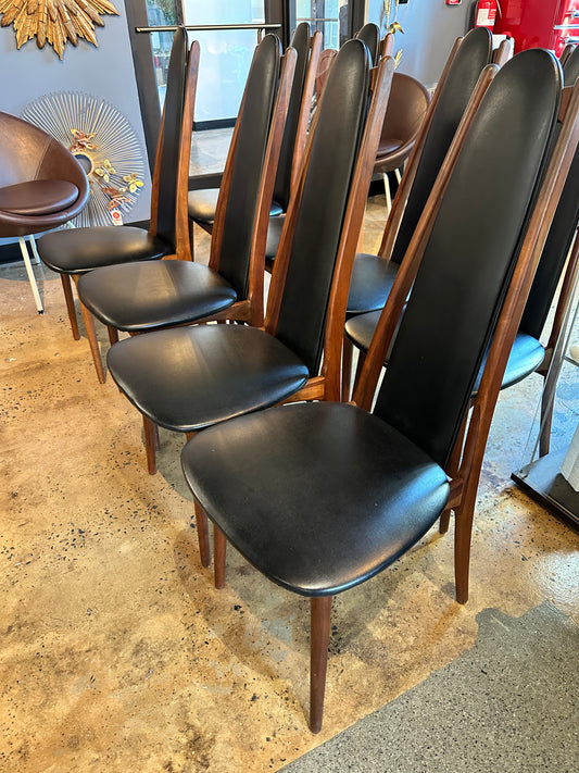 SET OF 8 WALNUT & LEATHER DINING CHAIRS BY ADRIAN PEARSALL