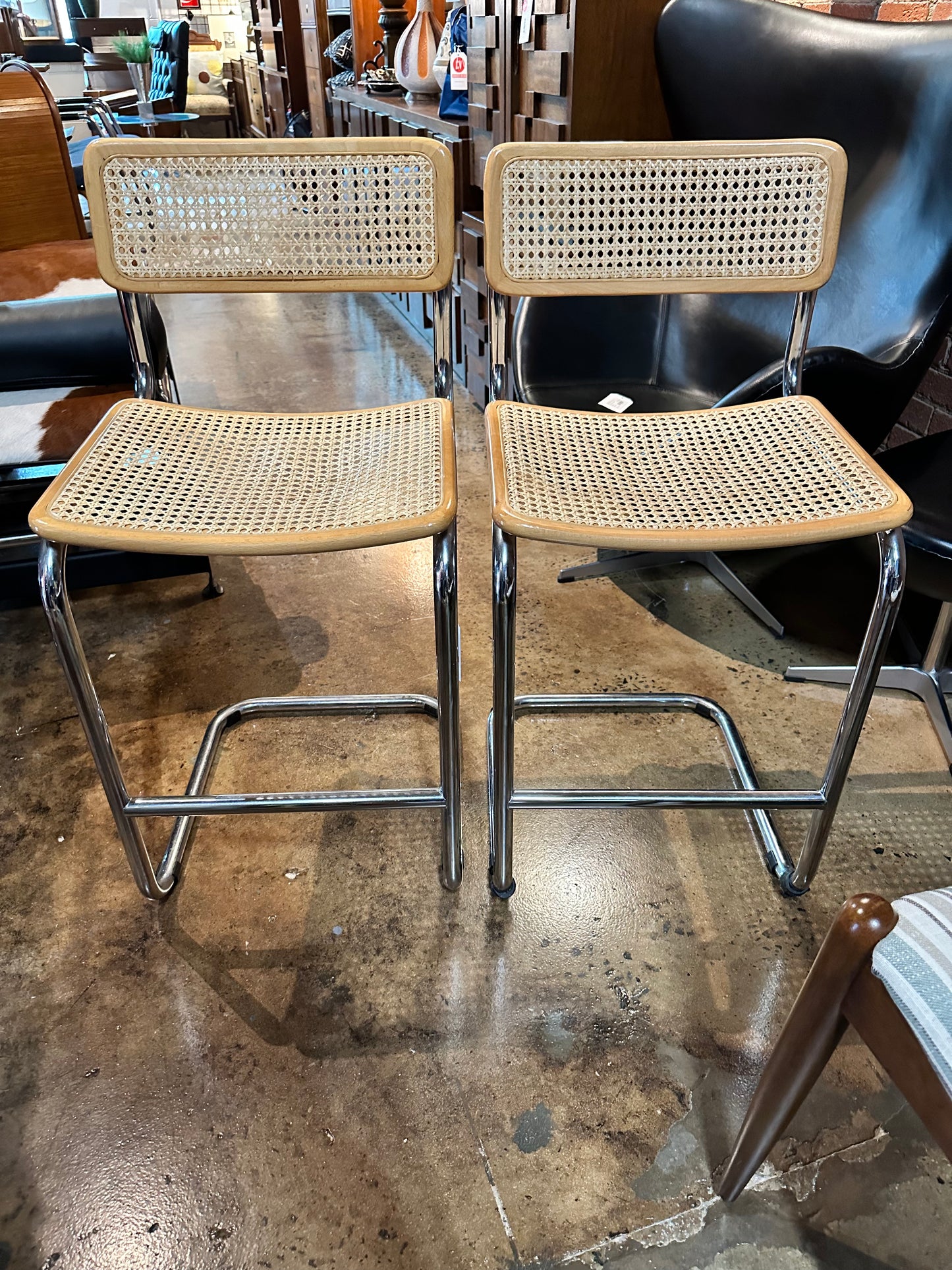 PAIR OF AUTHENTIC ITALIAN CESCA STOOLS MADE IN ITALY