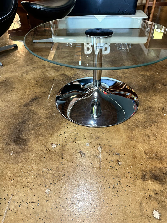 UTTERMOST ROUND GLASS AND CHROME COFFEE TABLE