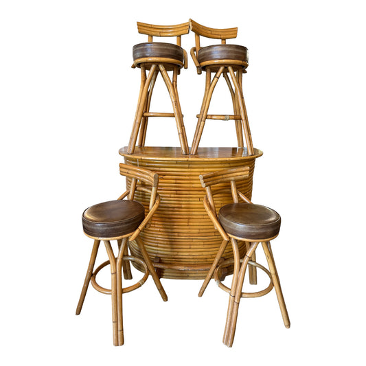 PAUL FRANKL BAMBOO BAR AND 4 STOOLS