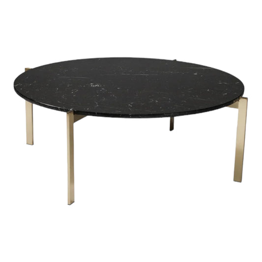 Thayer Coggin Round Table with Brass and Wood